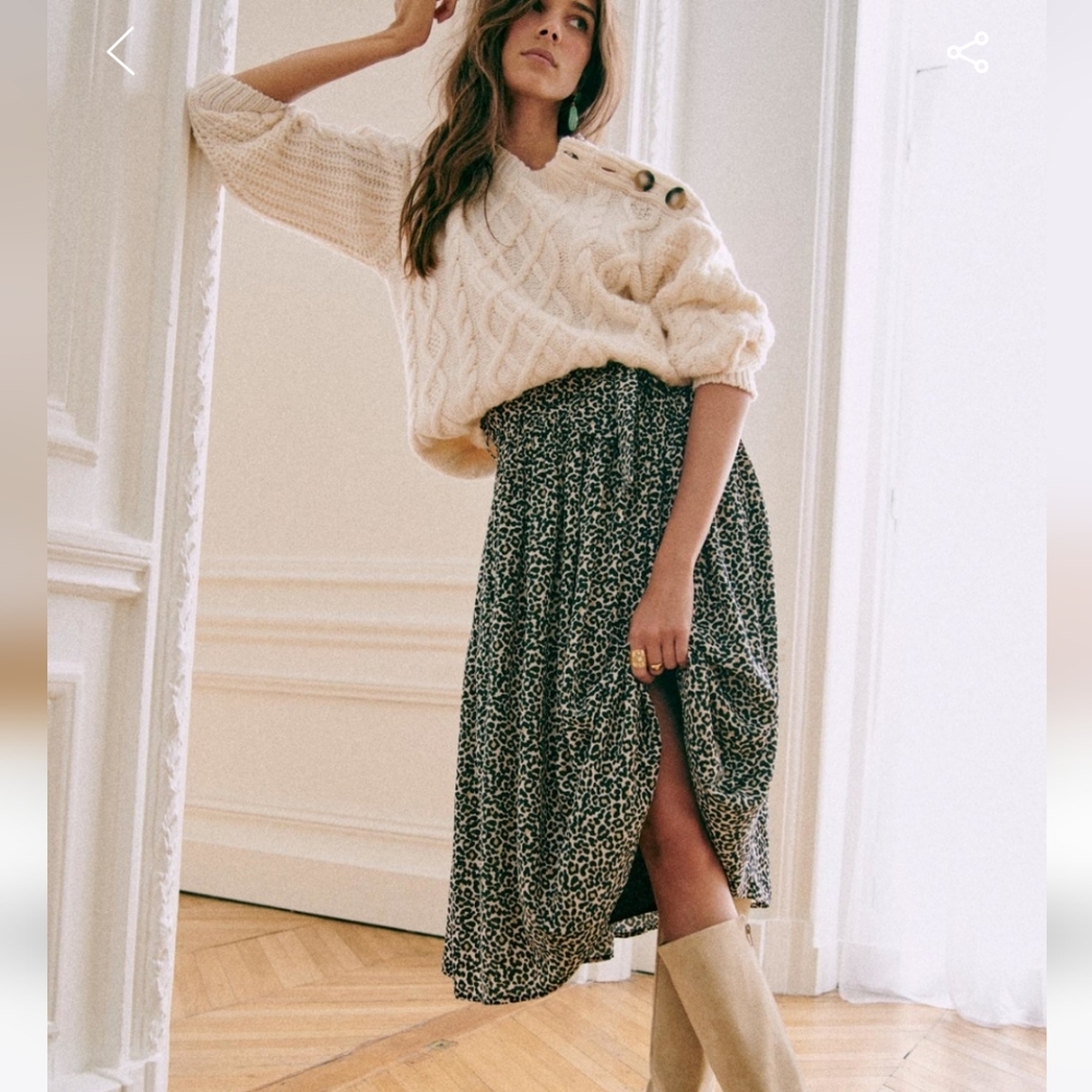 Sezane Elie Leopard Print Midi-Length Skirt - Picture 3 of 9